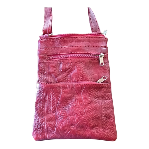 Red Tooled Leather Crossbody Handbag - Picture 5 of 15